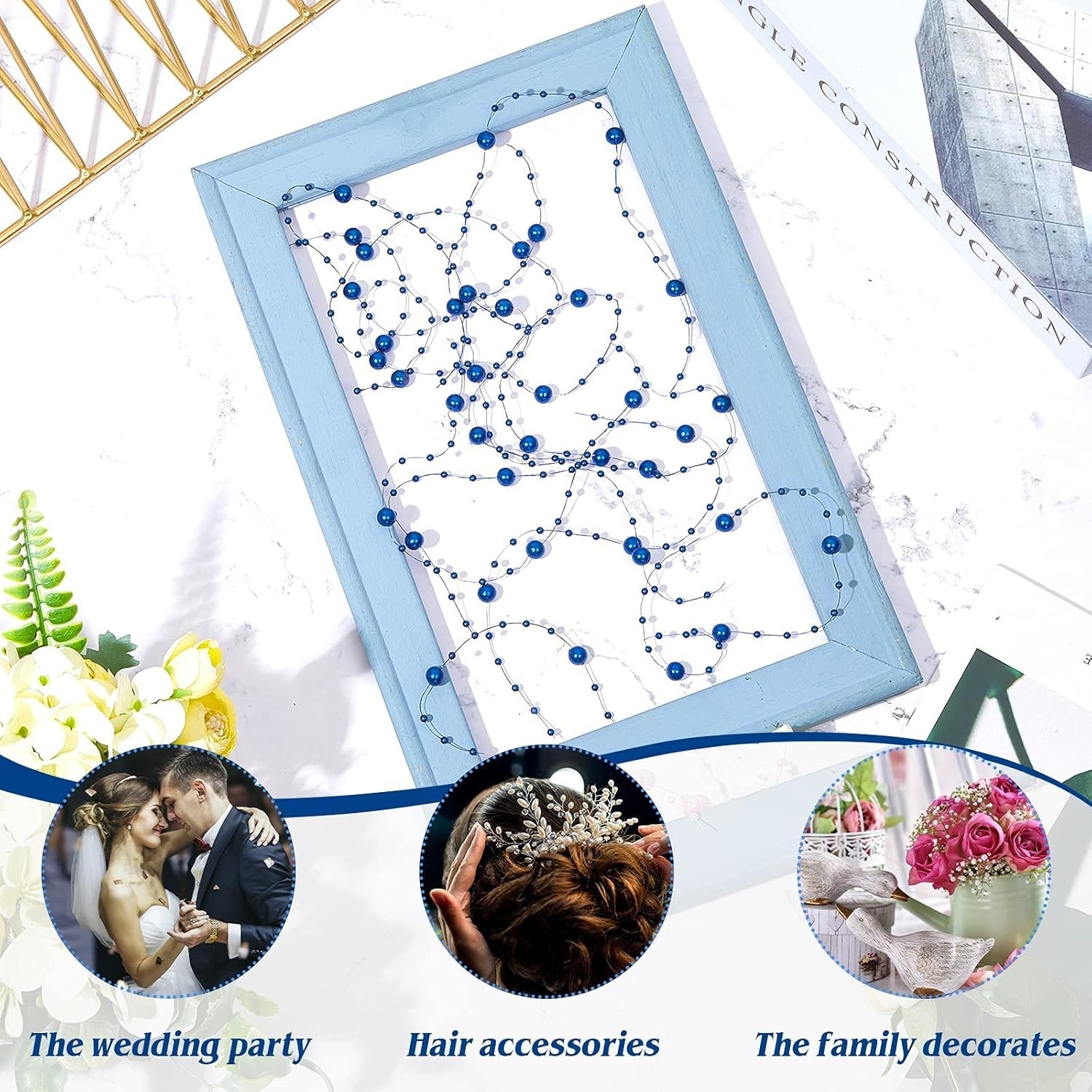 Exquisite 39” Blue Pearl Garland Strings – Perfect for Weddings & Celebrations