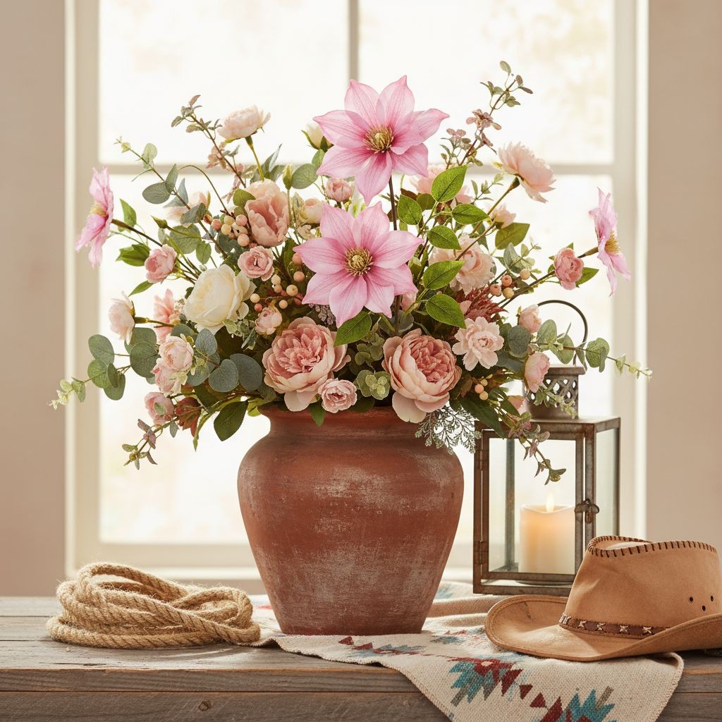Light Pink Clematis Stem Faux Flower Spray 28 Inch Artificial Floral Stem Cottag
