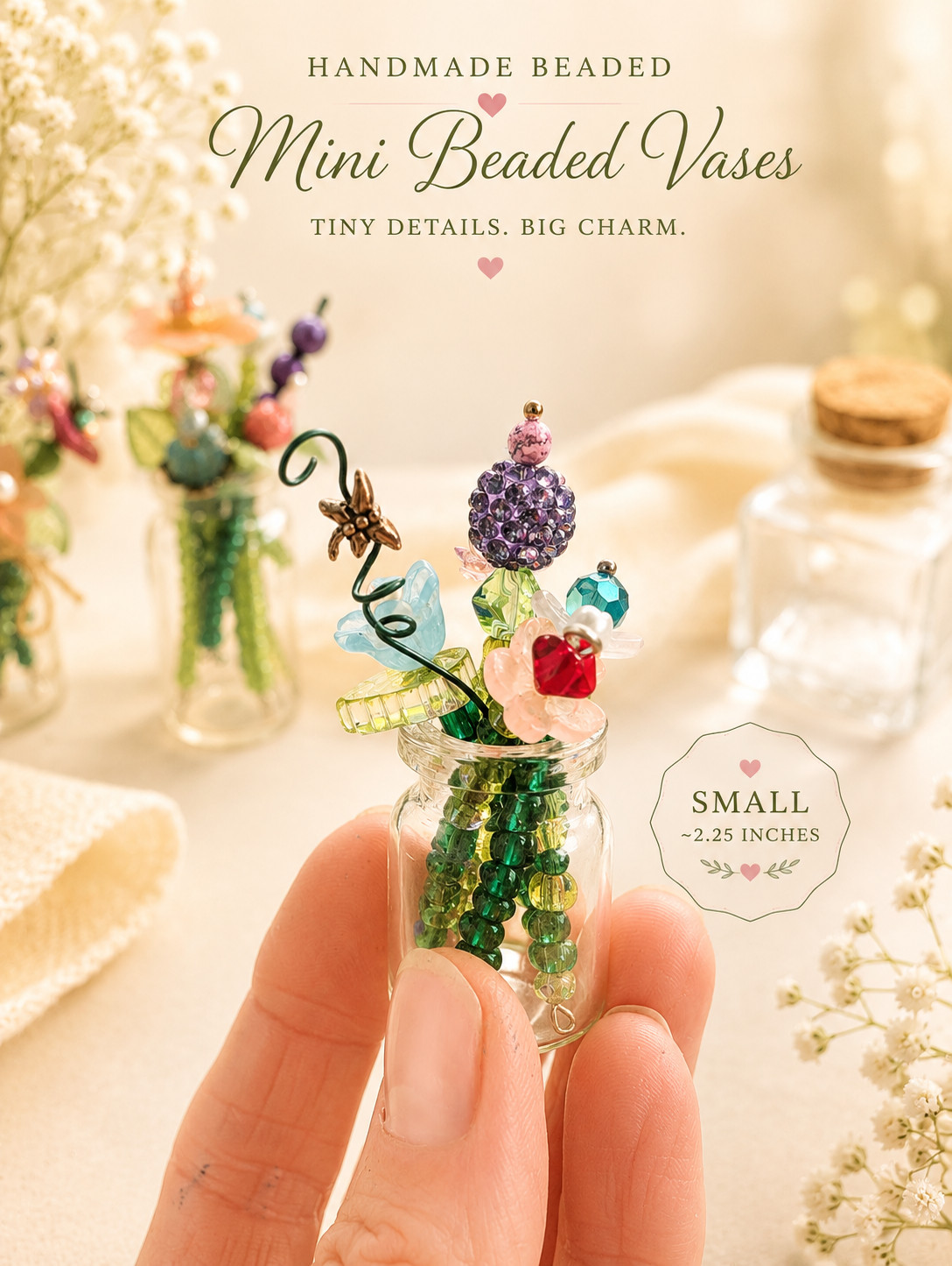 Mini Beaded Flower Bouquet | Handmade Bead Flower Arrangement | Tiny Floral Gift