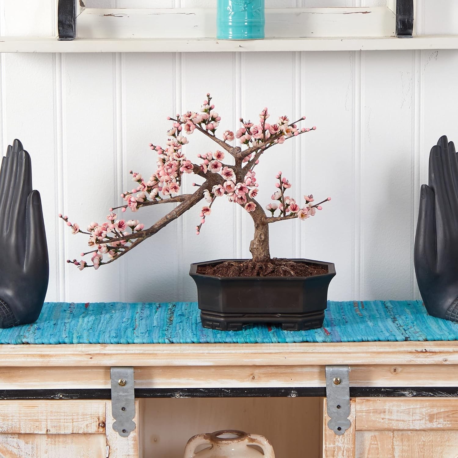 Realistic Artificial Cherry Blossom Bonsai Tree with Bendable Branches – 17.5″W