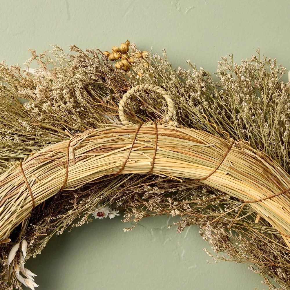 Hearth & Hand Preserved Spring Grass & Flower Brown & Gold 21″ Hanging Wreath