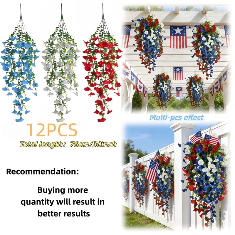 12Pcs Artificial Hanging Flowers Fake Vine Plant for Home Garden Wall Decor