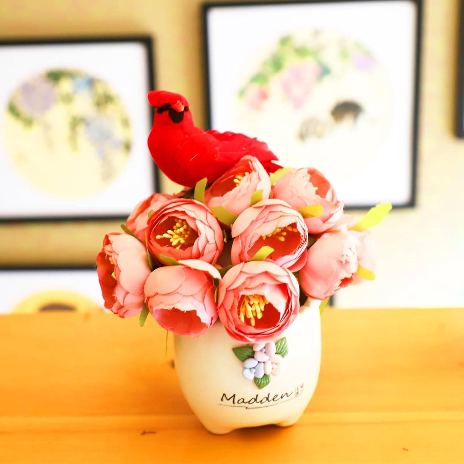 Artificial Bird Red Cardinal Realistic Feathered Figurine Home Decor Craft Pr…