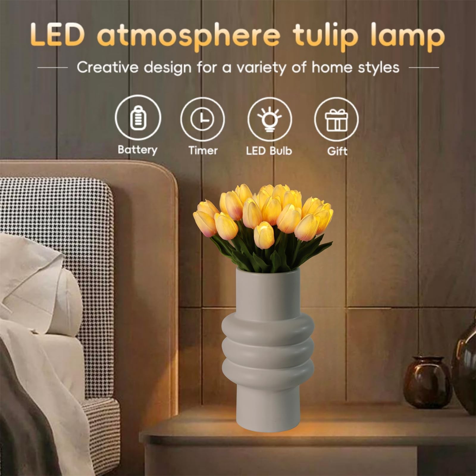 20 PCS Tulip Lamp Artificial Floral Night Light LED Flower Bouquet Orange New