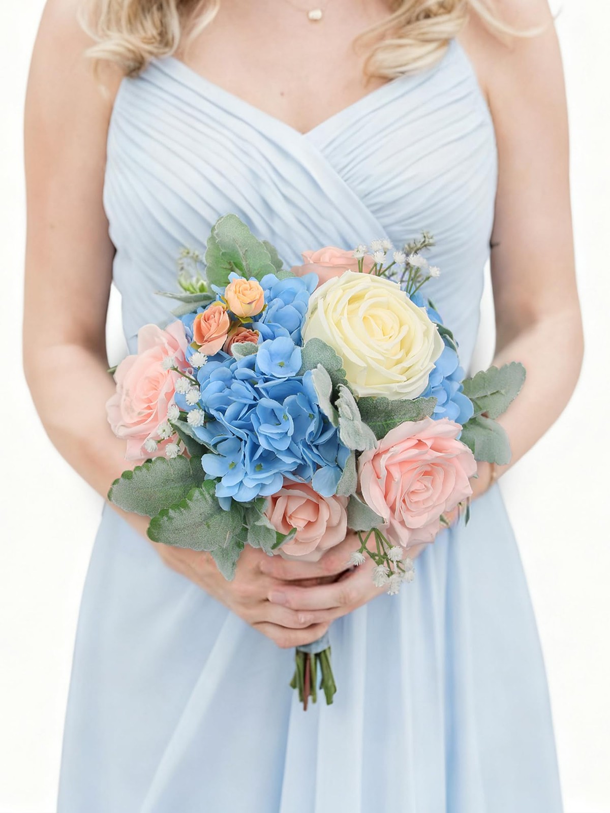 Pink Blue Artificial Flowers Bridesmaid Bridal Bouquet Wedding Prom Decor