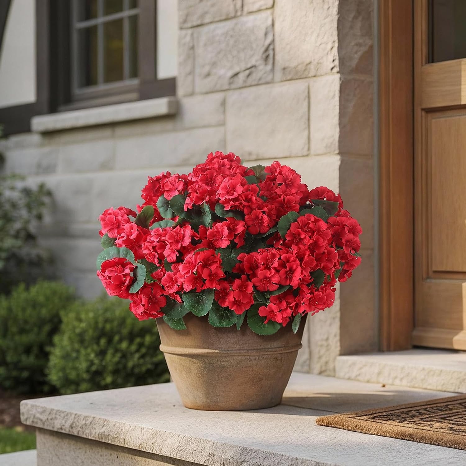 24 Bundles of UV-Resistant Artificial Geranium Flowers for Elegant Decor