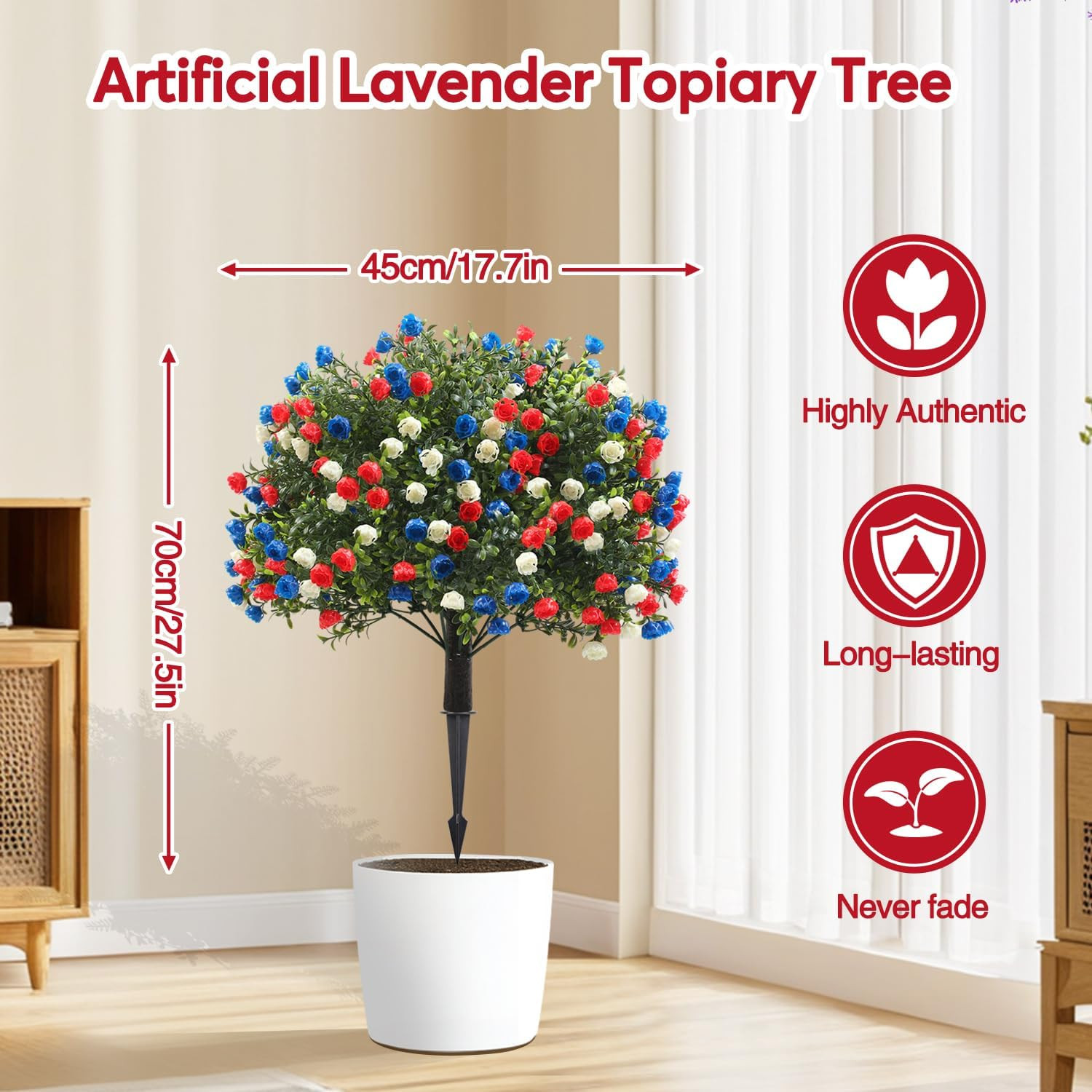 2 Pack 27.5″ UV Resistant Patriotic Ball Trees for 4th of July Decor