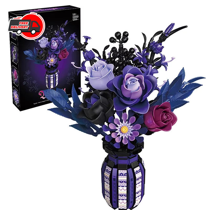 1218PCS Gothic Bouquet Flowers with Vase Building Blocks DIY Home Decoration