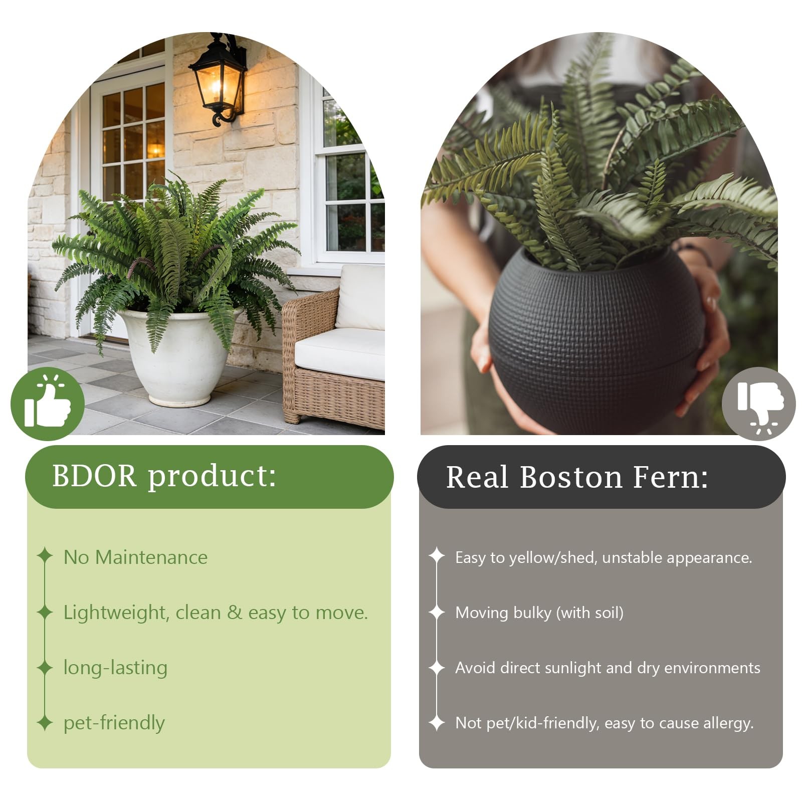 2 Pack Artificial Boston Fern Stems, 25 Inch Faux Fern Plants