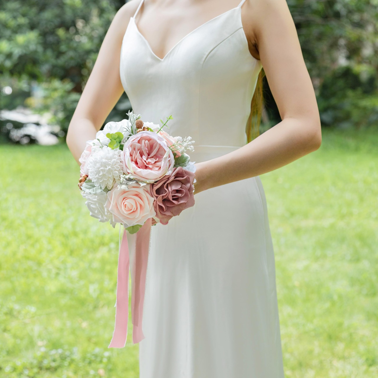 Wedding Bouquets for Bride Dusty Rose & Blush Pink Artificial Flower Decor