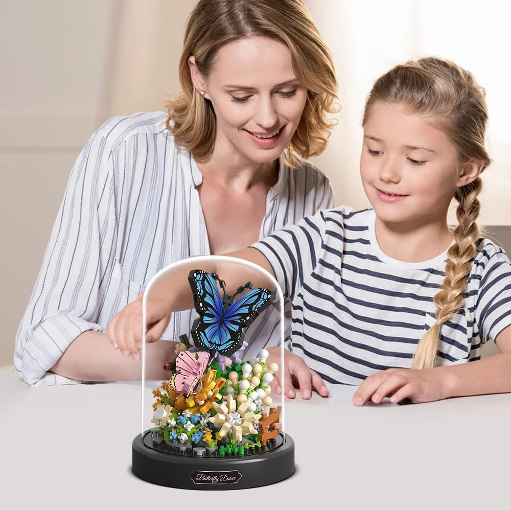 Flower Bouquet Butterfly Building Set, Bonsai Tree Building Kit with Dust Cover,