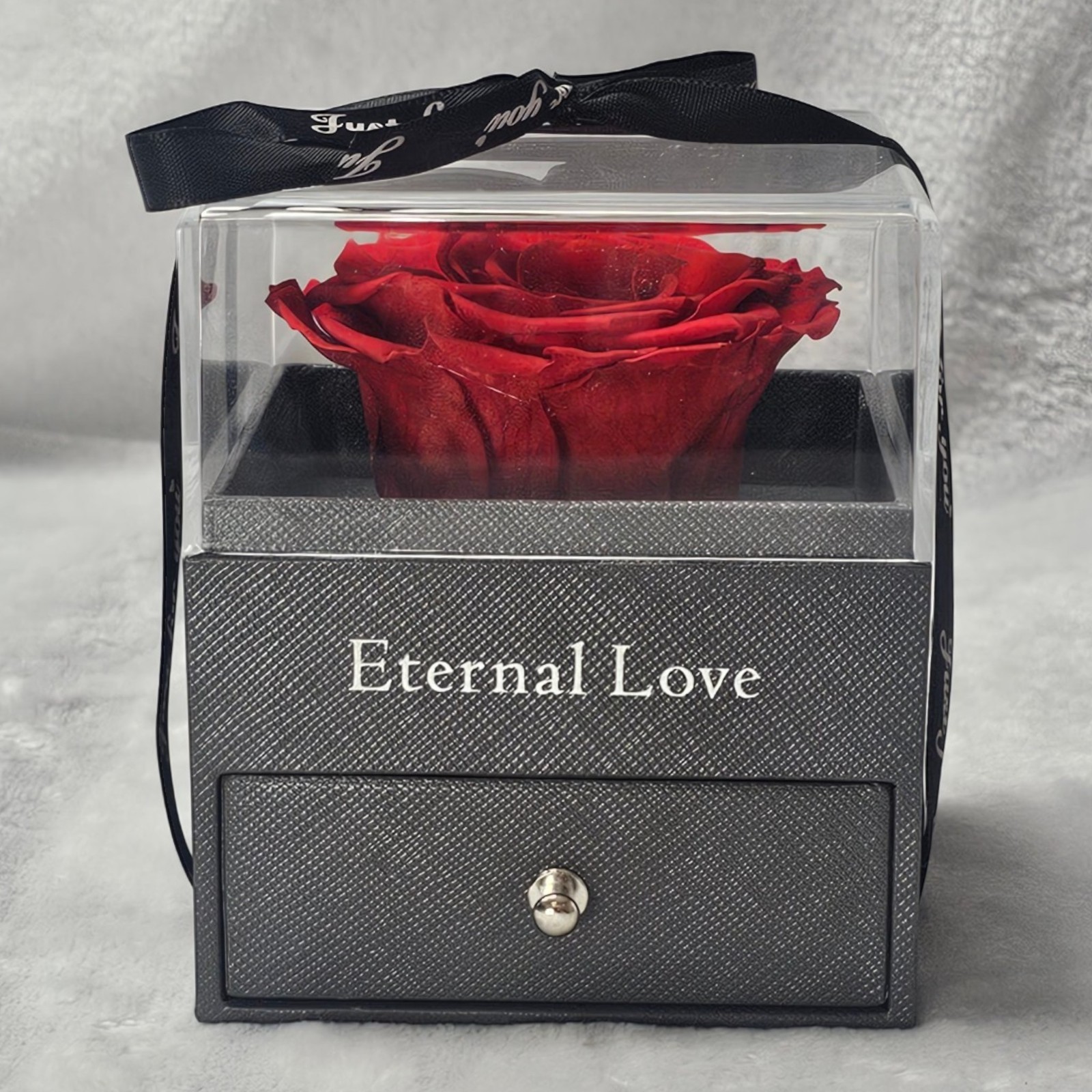 Eternal Love Preserved Real Red Rose Acrylic Gift Box with Drawer Valentine Gift
