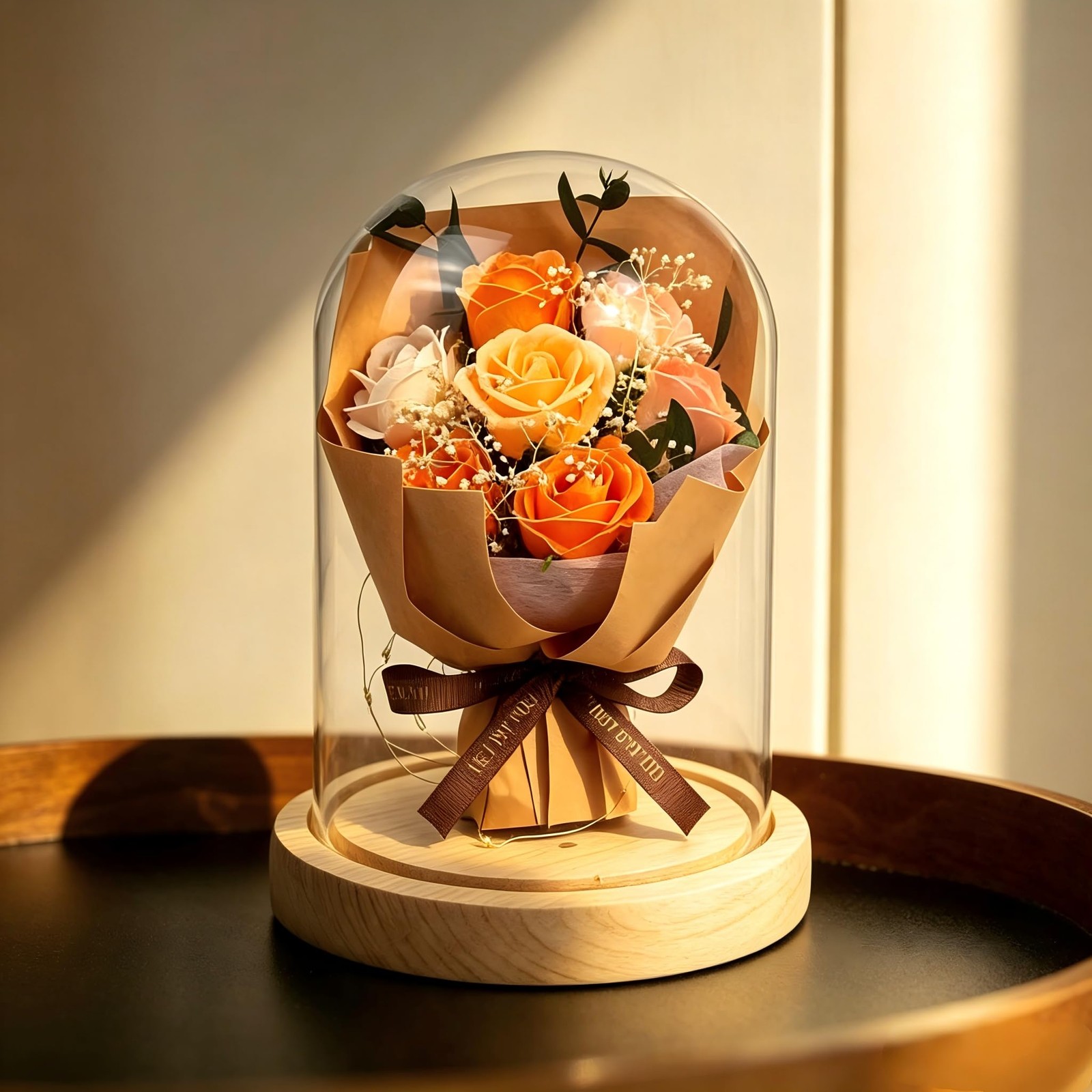 Preserved Flower in Glass Dome, Champagne Forever Eternal Rose Gift for Mothe…