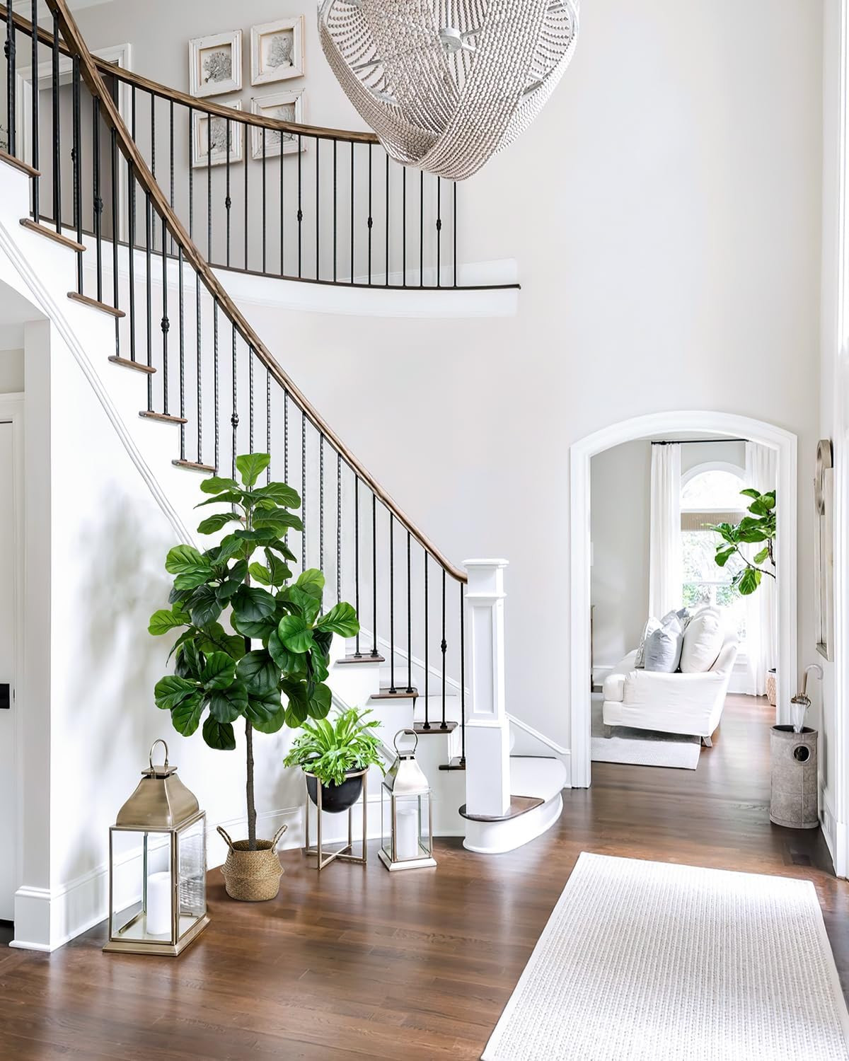 Artificial Fiddle Leaf Fig Tree 6FT – Large Fake Tree with White Planter&Basket,