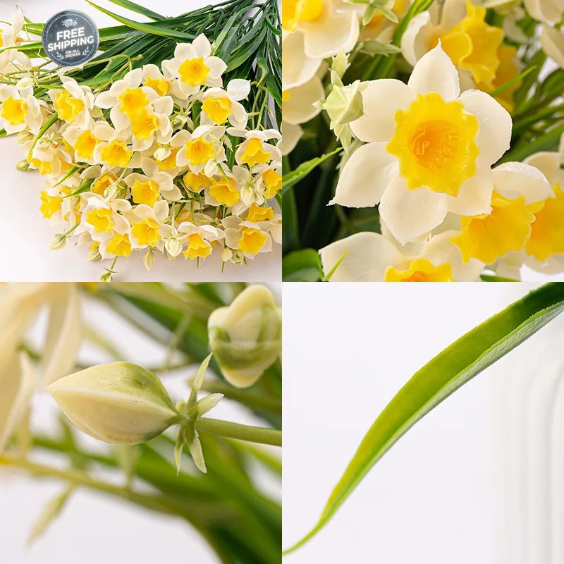2 Bundles 30 Heads Artificial Daffodils Spring Flowers Soft Plastic Fake Flower