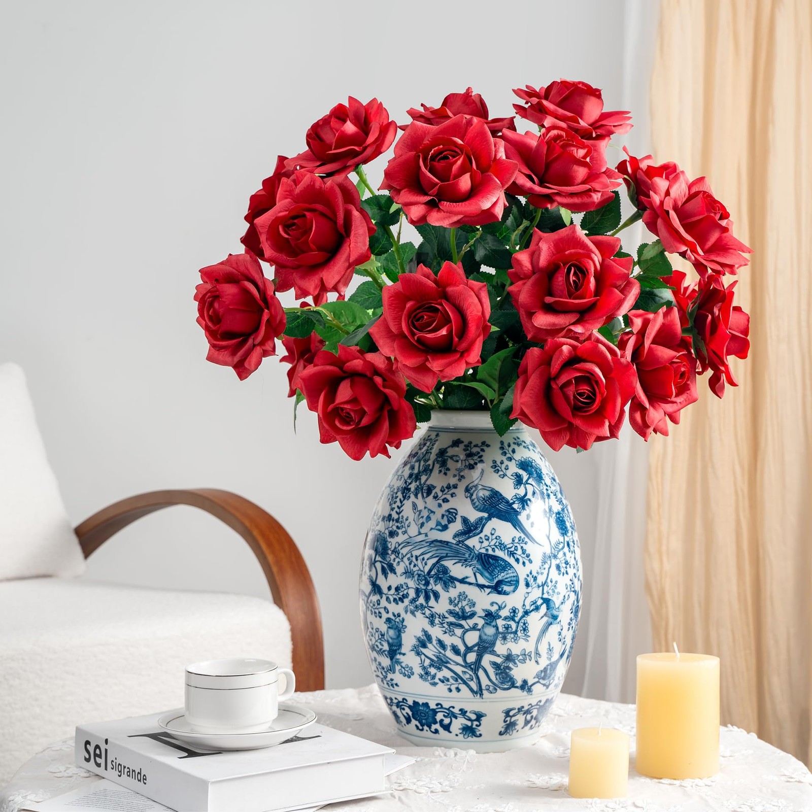Artificial Flowers Artificial Roses Fake Roses 20PCS Long Stem Artificial Flo…