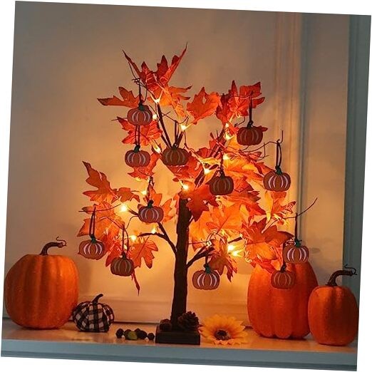 Fall Decorations for Home, 24”2FT Lighted Maple Leaves Tree Fall Decor Orang