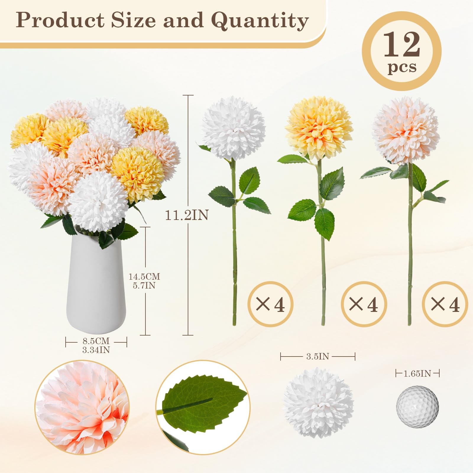 12Pcs Artificial Chrysanthemum Flowers with Ceramic Vase, Faux Silk Mum Flora…