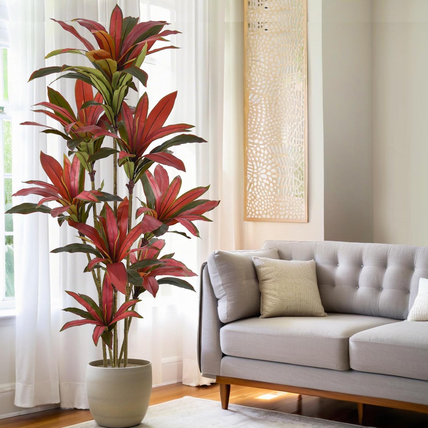 7ft Faux Dracaena Tree Artificial Silk Plant Red Leaves