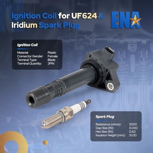Set of 6 UF624 Ignition Coil Pack and 93175 Iridium Spark Plug Compatible with