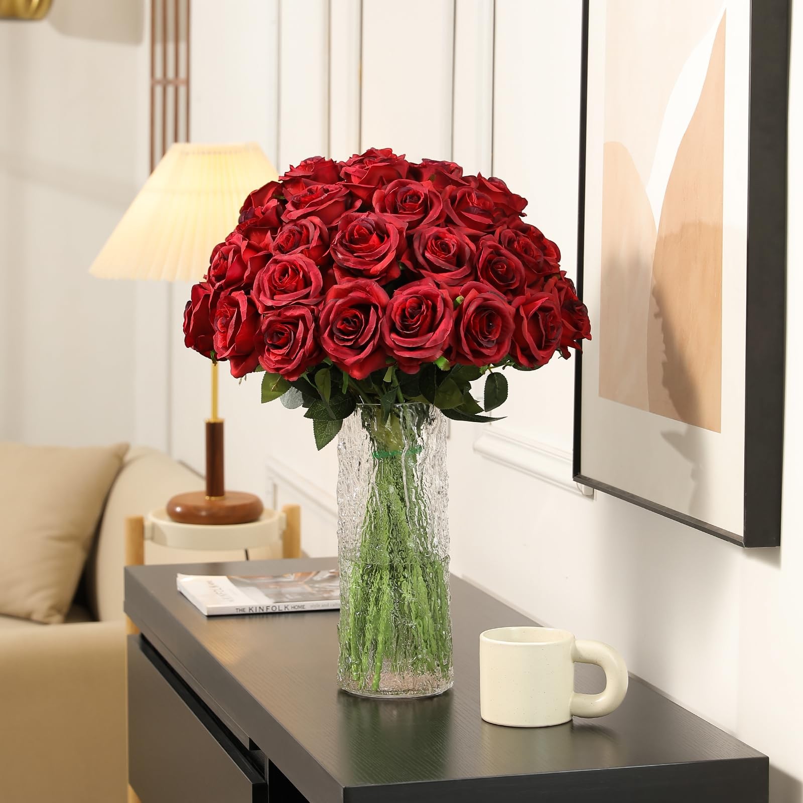 36Pcs Artificial Roses Realistic Fake Flowers Bulk Long Stem Silk Faux Roses …