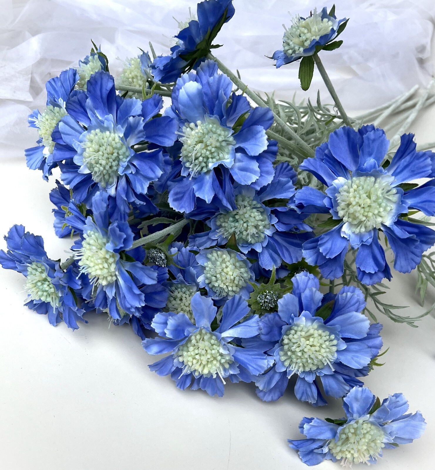 Scabiosa Stem Blue Scabious Spray Faux Silk Cottage Flowers Blue Scabiosas x 1