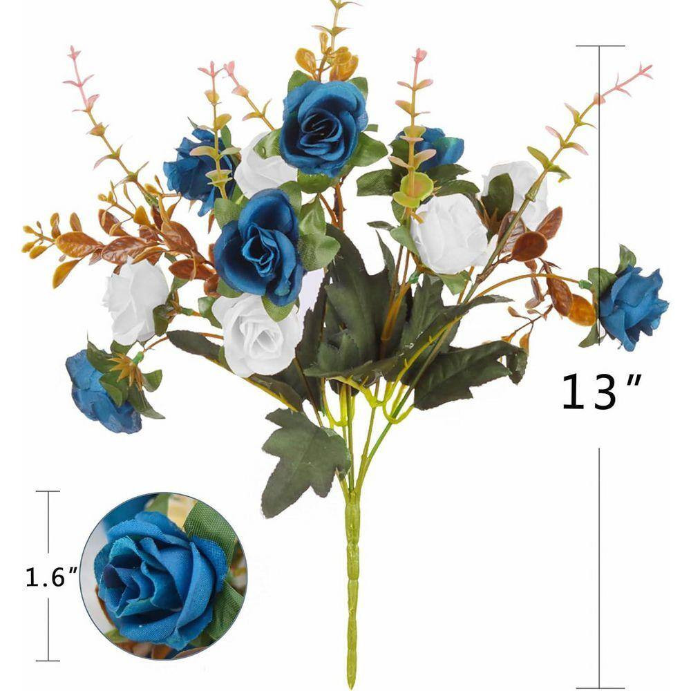 13 In. Dark Blue Indoor Artificial Rose Silk Flowers for Tables Decorations, 2-P