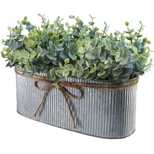 Winlyn Artificial Eucalyptus in Rustic Oval Metal Planter Box