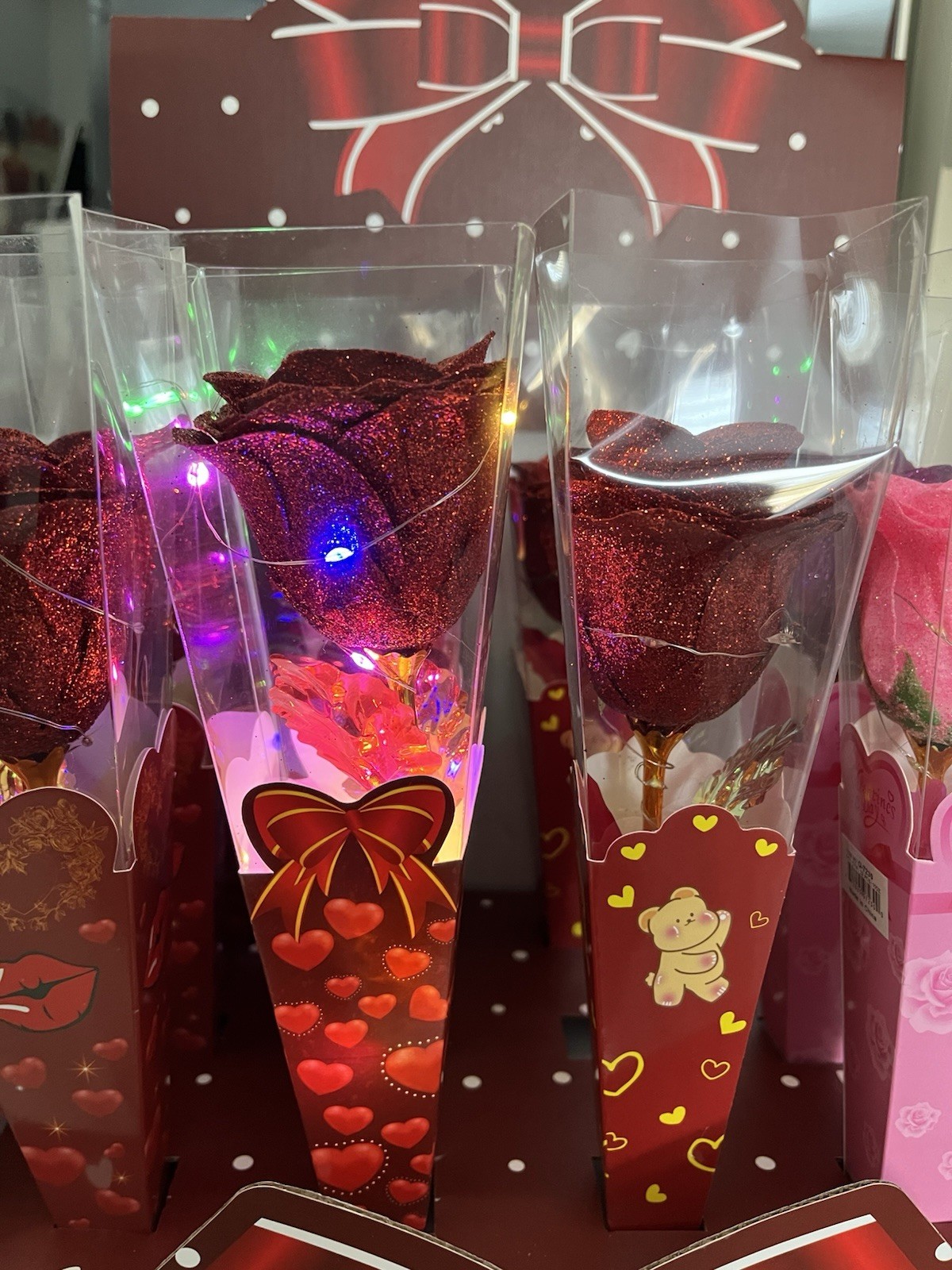 Glitter Artificial Rose Bouquet with LED Lights Gift Box – Red Pink Purple