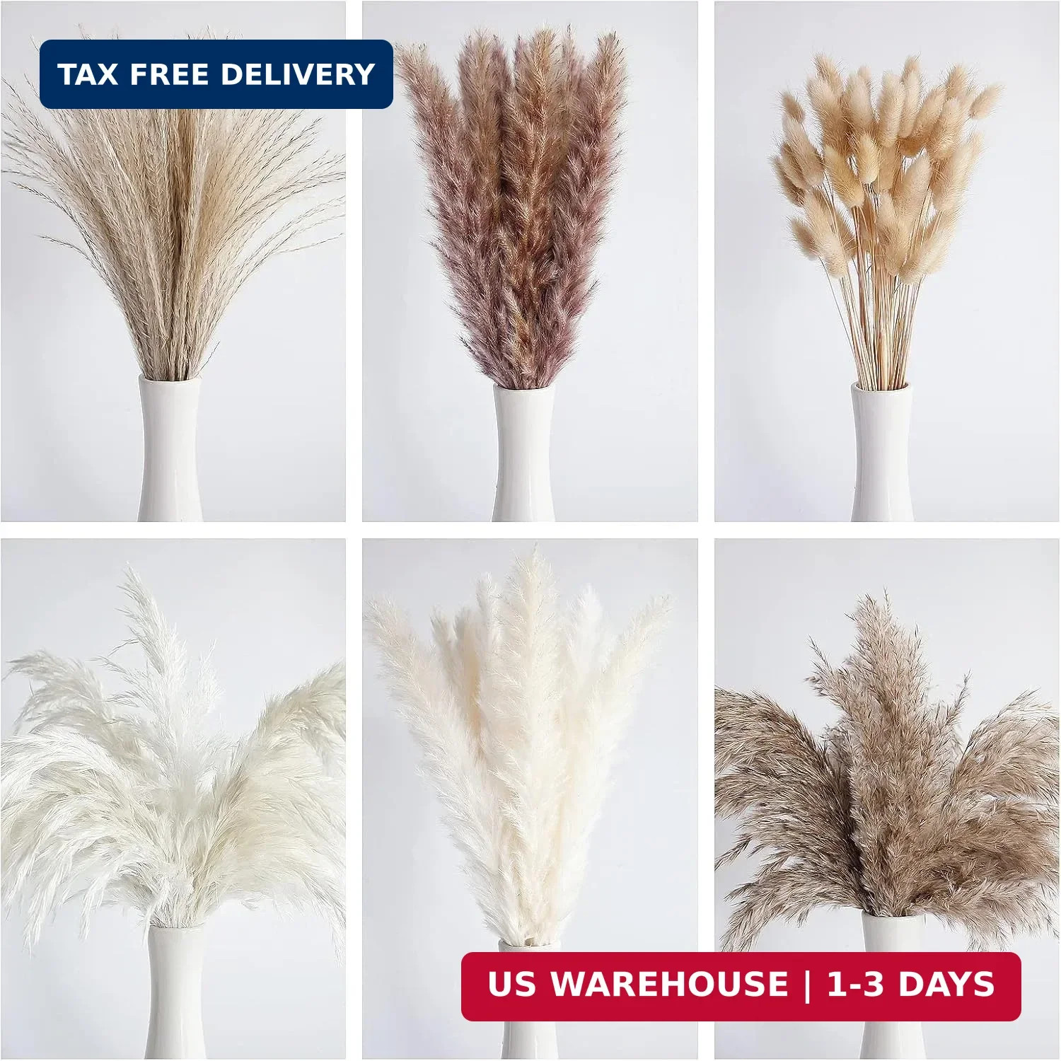 110 PCS Dried Pampas Grass Bouquet, Boho Table Decor, Bunny Tails Dried Flowers,