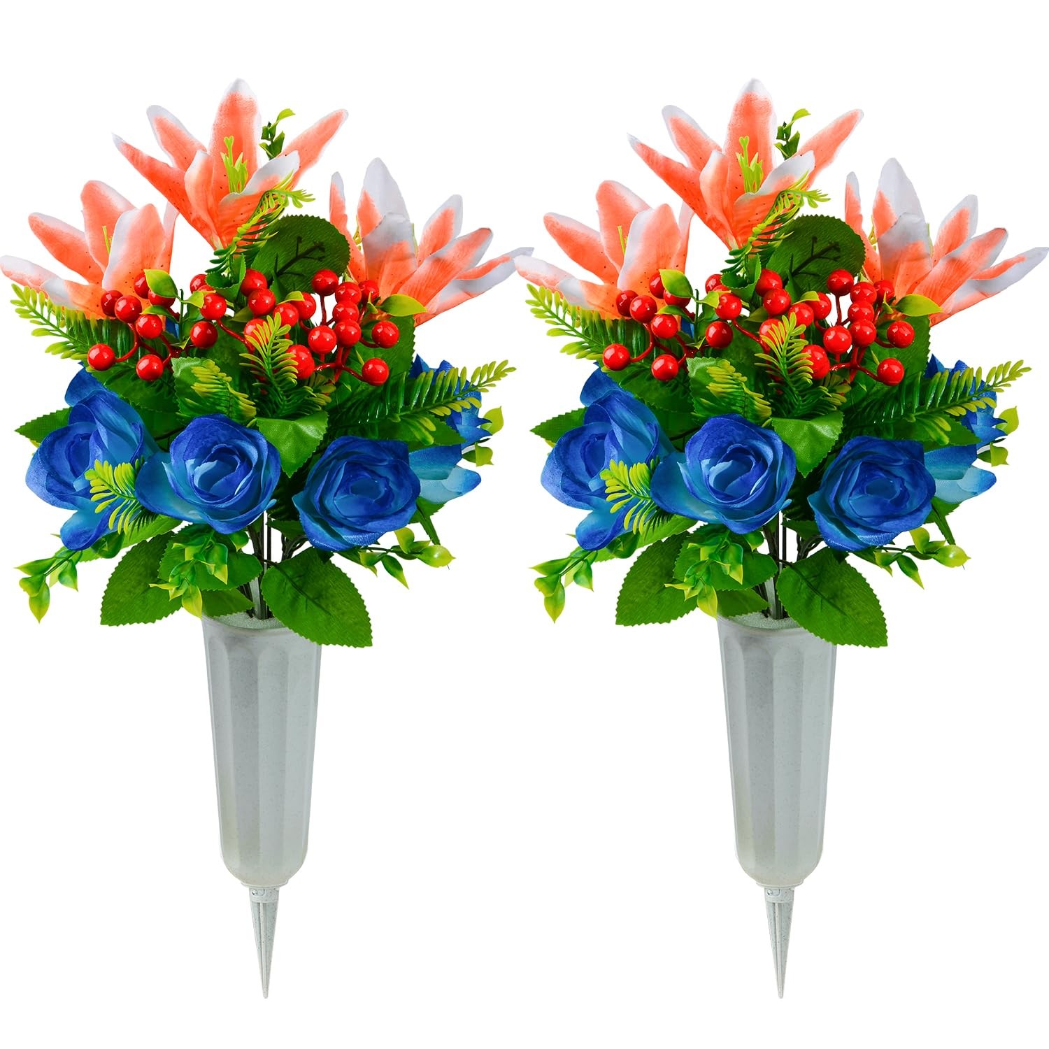 XONOR Artificial Cemetery Flowers for Grave, Set of 2 Artificial Flowers Bouq…