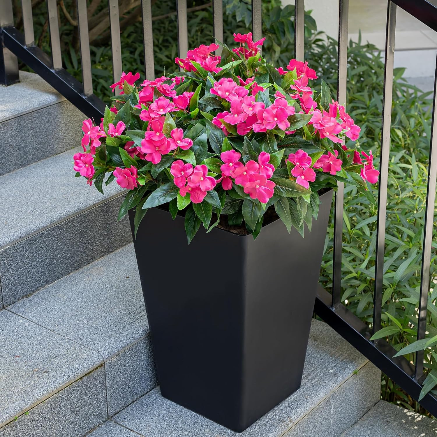UV Resistant Faux Impatiens – 6 Bundles of Stunning Rose Red Outdoor Flowers