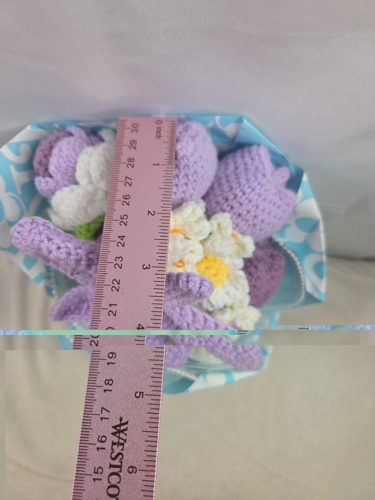 Crochet Flower Bouquet Purple Handmade Knitted Flowers Rose Tulips Bunch Bundle