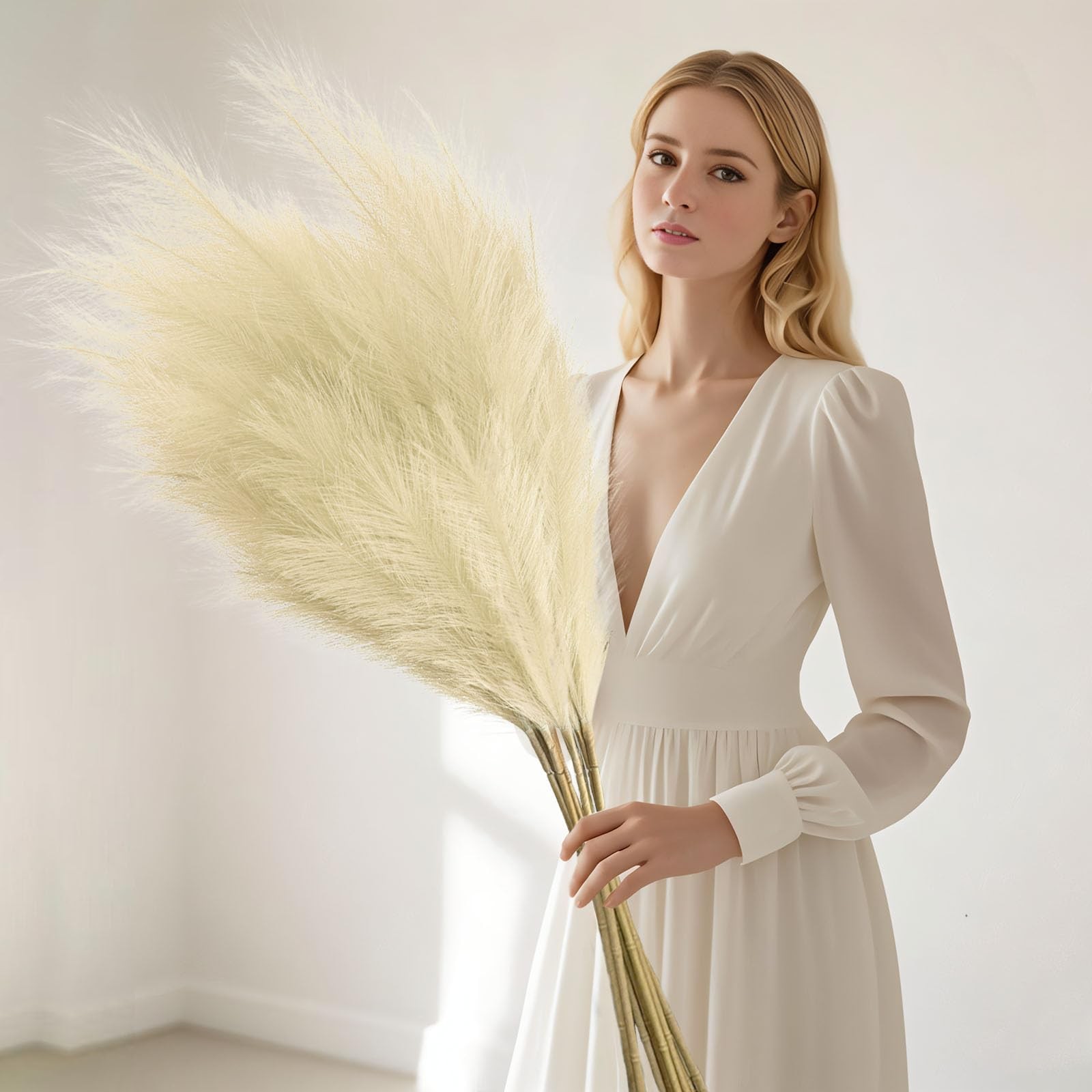 8 PCS 45 Inch Artificial Tall Faux Pampas Grass Bulk Dried Decor Floor Vase Boho
