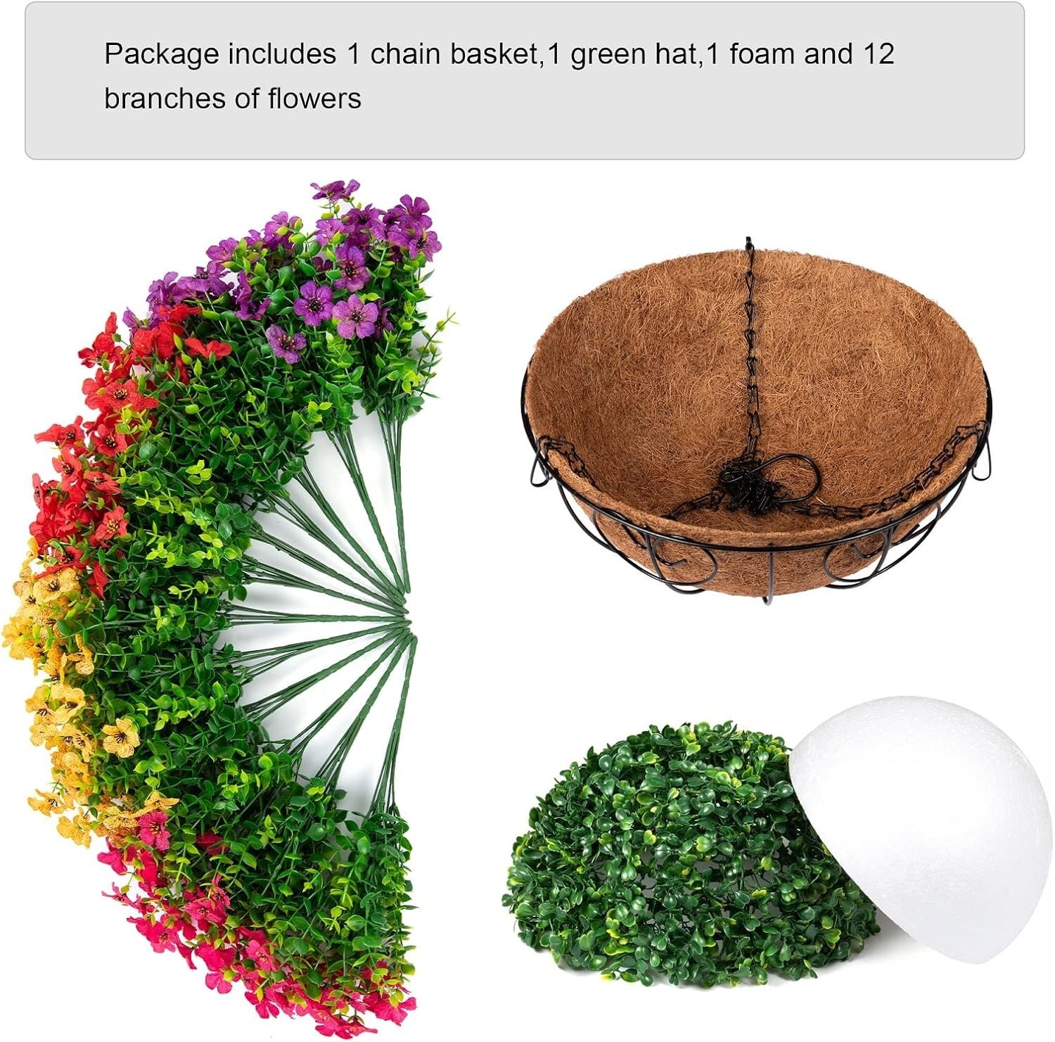 Elegant Artificial Flower Hanging Basket – Daisy & Eucalyptus – 12×6 Inches