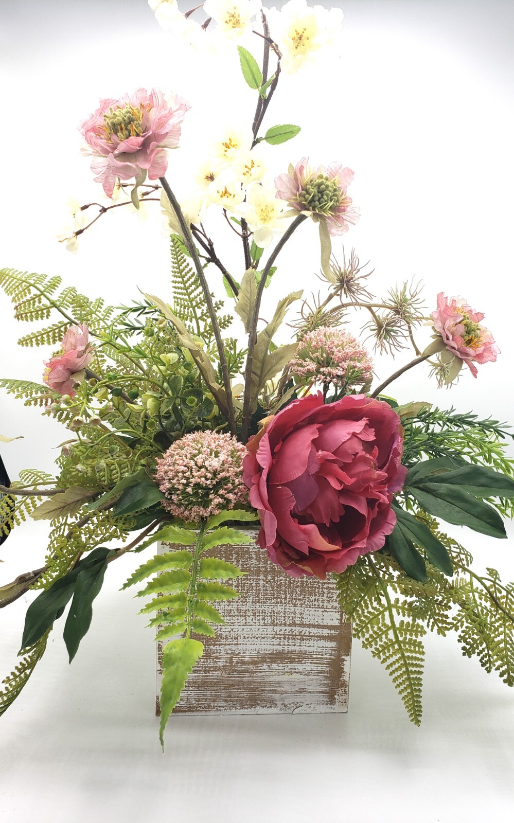 Silk flower arrangement, hot pink peony floral arrangement, spring floral garden
