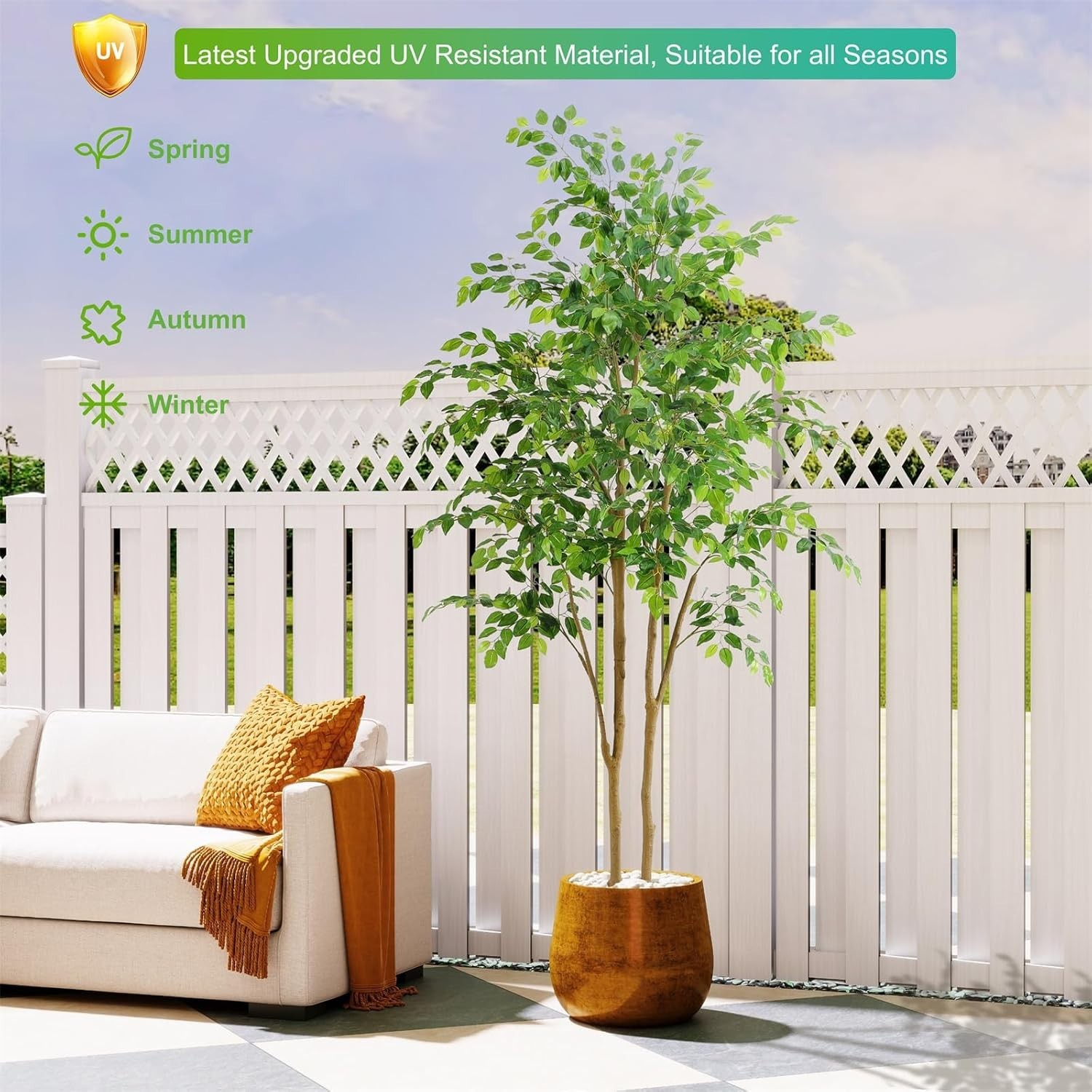 Lifelike 7ft Potted Ficus Tree – Maintenance-Free Indoor & Outdoor Elegance