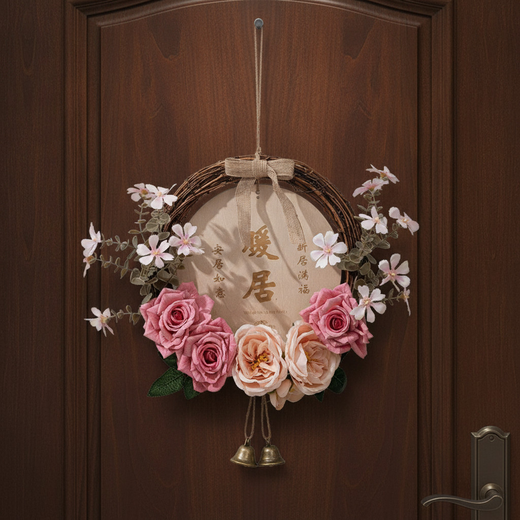 Plant Fiber Rattan Wreath Welcome Sign for Wall Decor