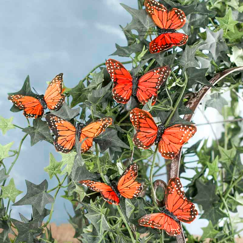 Group of 24 Realistic 3″ Artificial Monarch Butterflies with Attached Wire
