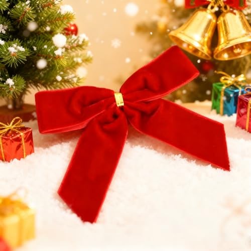 28PCS Velvet Bows for Christmas Tree,Velvet Ribbon Bows Christmas Ornaments Red