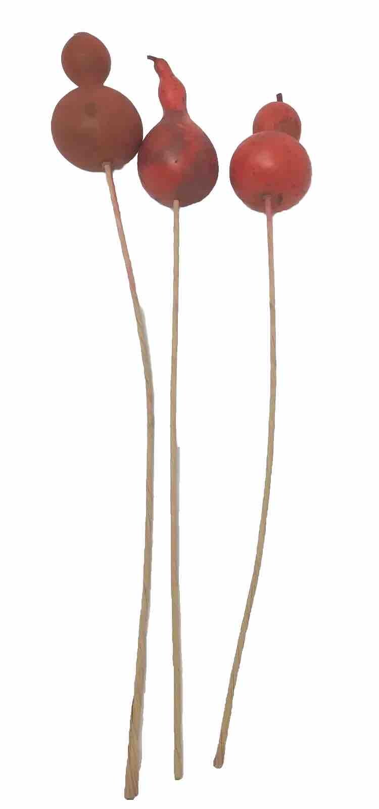 Artificial Gourd Floral Pick Red 3 Picks 20” Long Basket Vase Filler Vintage