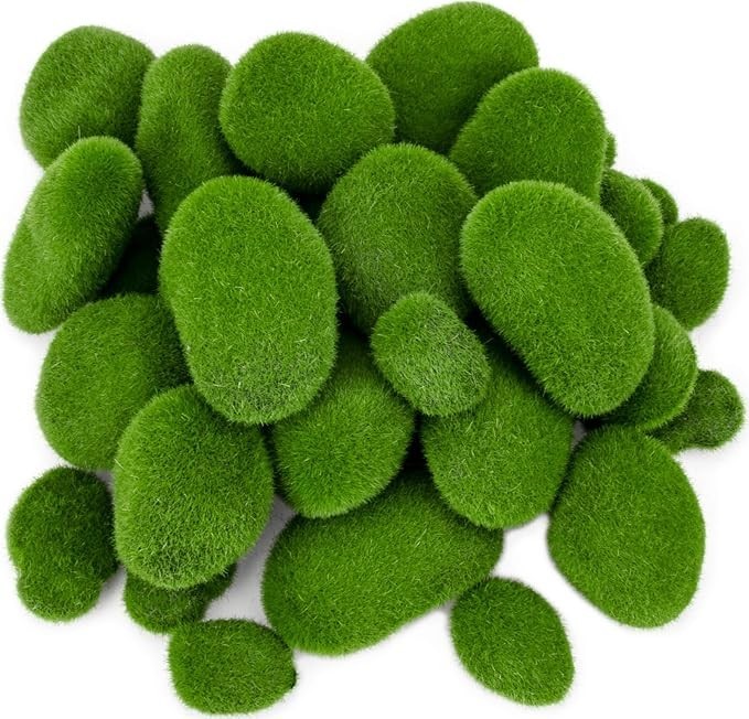 50 Pcs 5 Size Artificial Moss Rocks Decorative, Faux Green Moss Decor Balls for