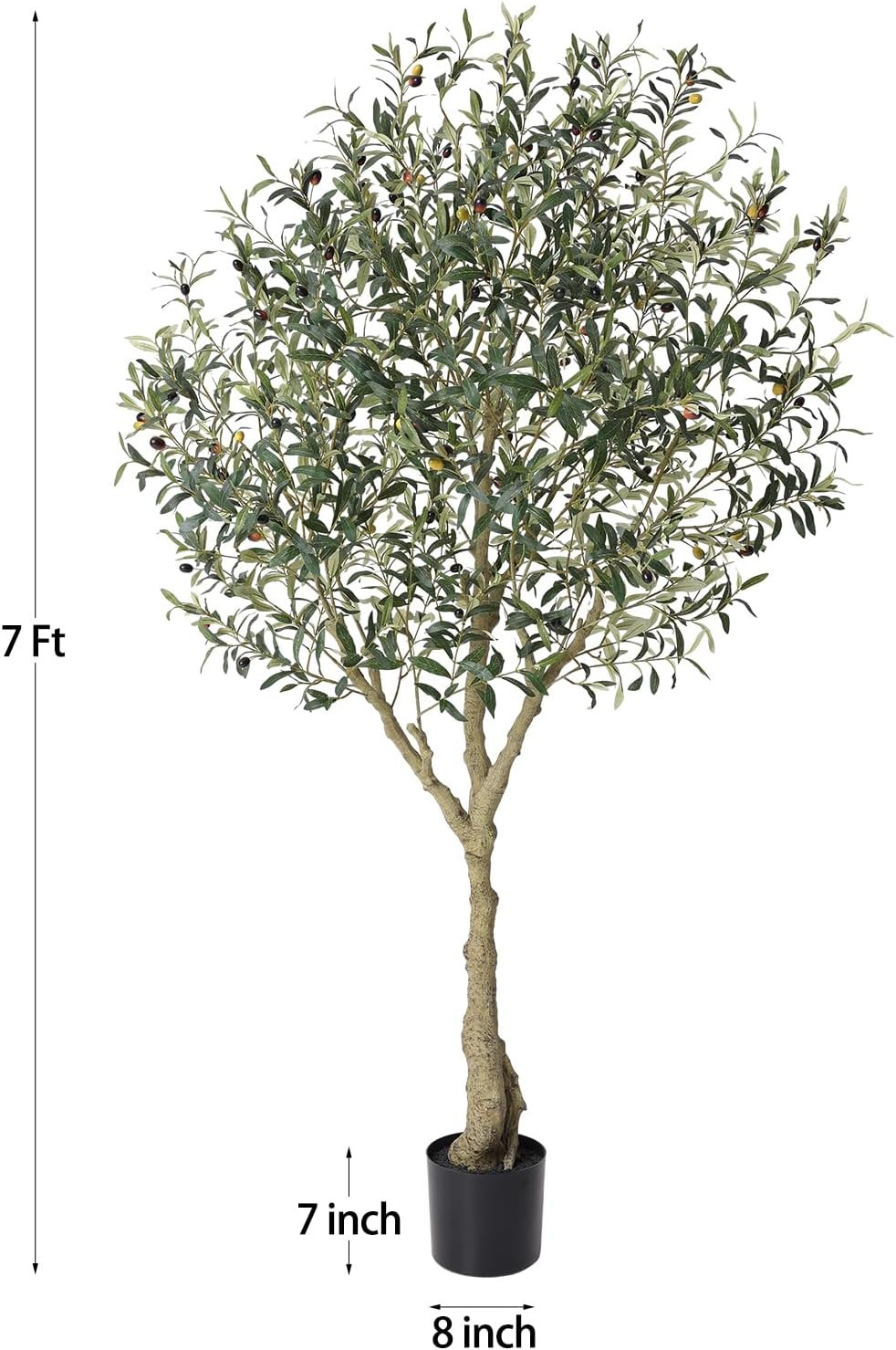 Olive Trees Artificial Indoor,7Ft Tall Fake Tree in Black Pot | Faux Olive Tree