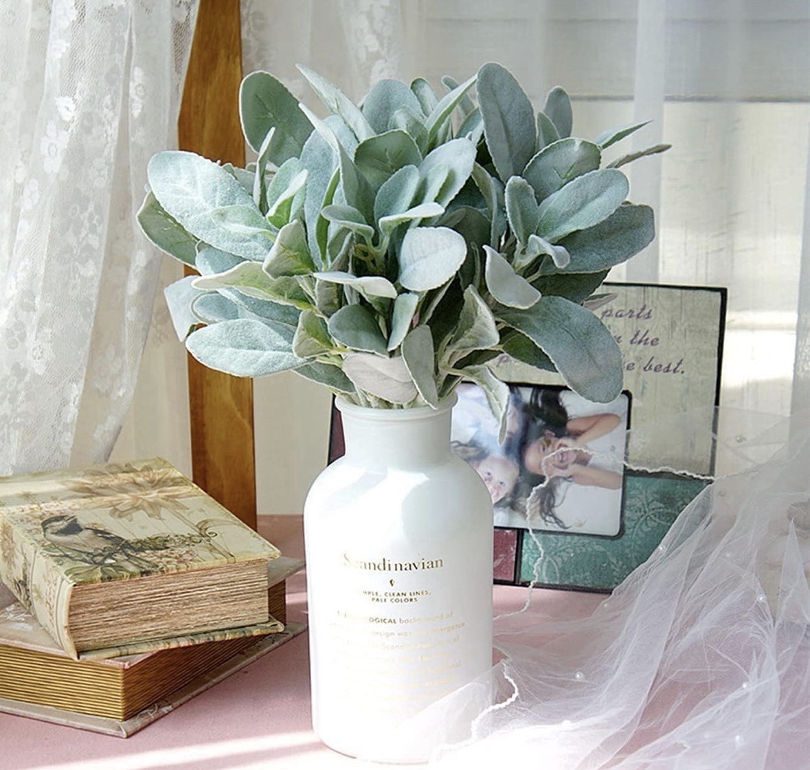 Tinsow Artificial Flocked Lambs Ear Leaves, Silver Lamb’s Ear 20 Pc Stems Floral