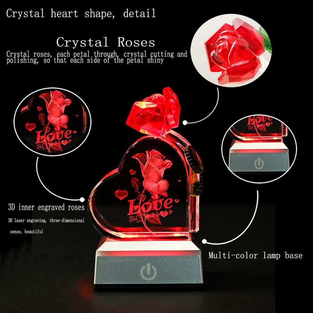 Crystal Heart Shaped Crystal Rose Valentines Day Home Decoration