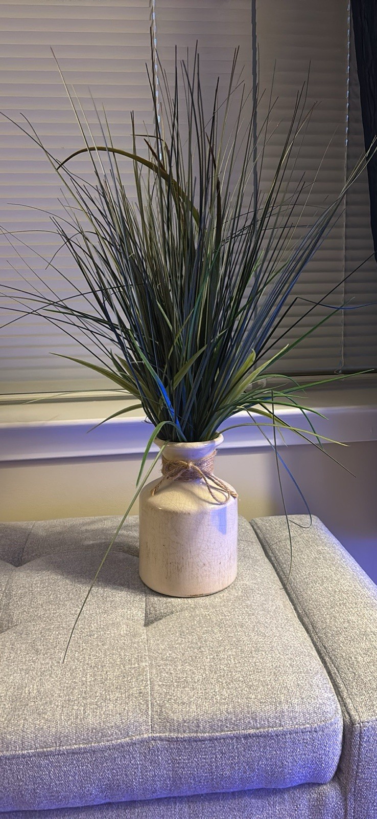 Artificial Grass Arrangement & Centerpiece in White Ceramic Vase Green/Blue