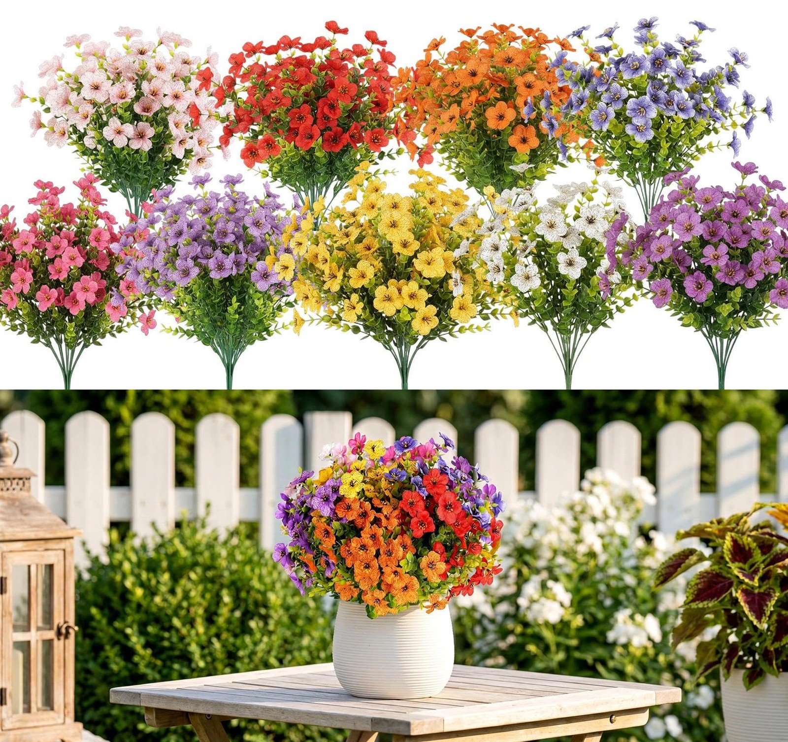 9 Bundles Artificial Flowers for Outdoors, 13.8in UV Resistant Silk Violets O…