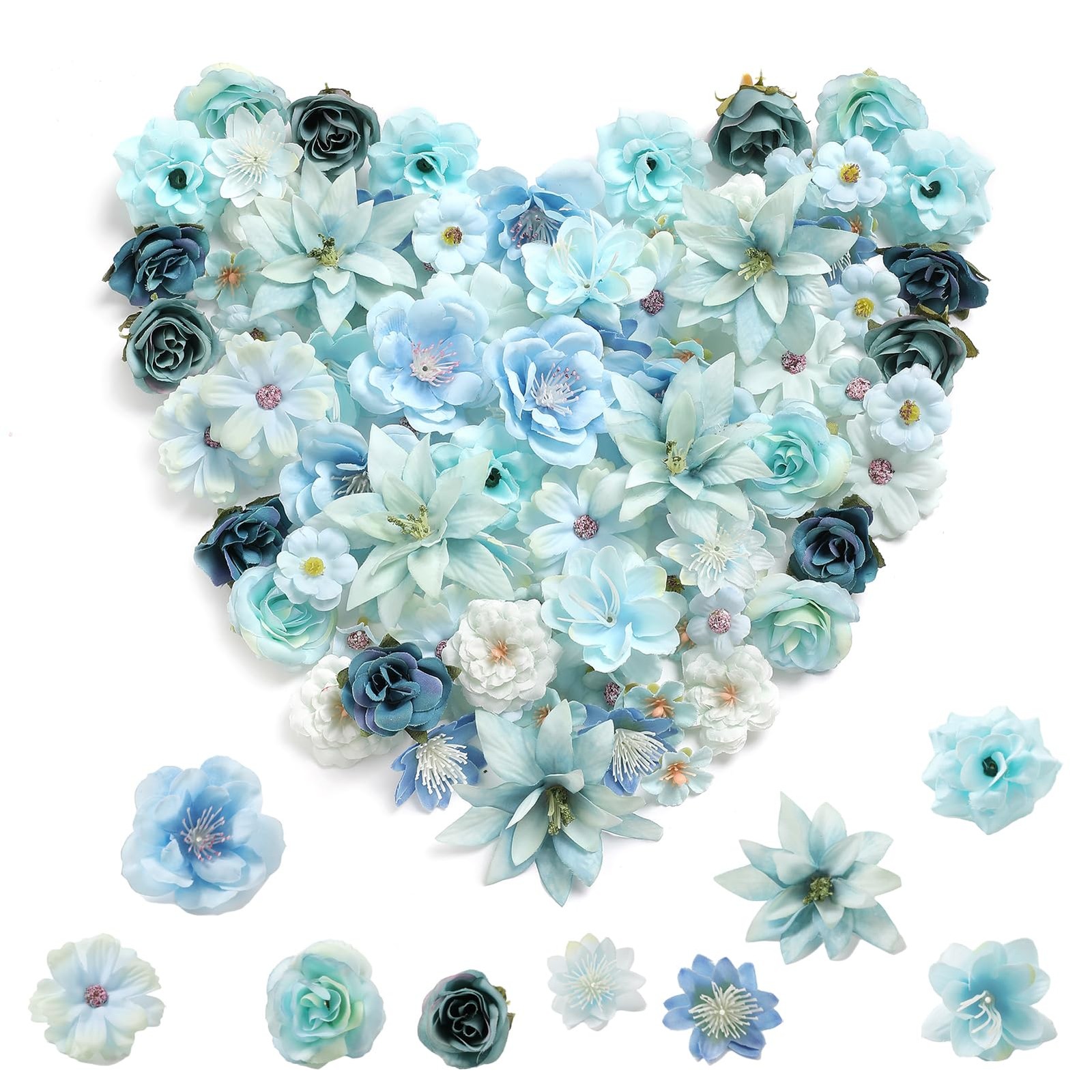 Realistic Mini Silk Flower Heads Set – Multicolor Daisy & Rose Artificial Flo…