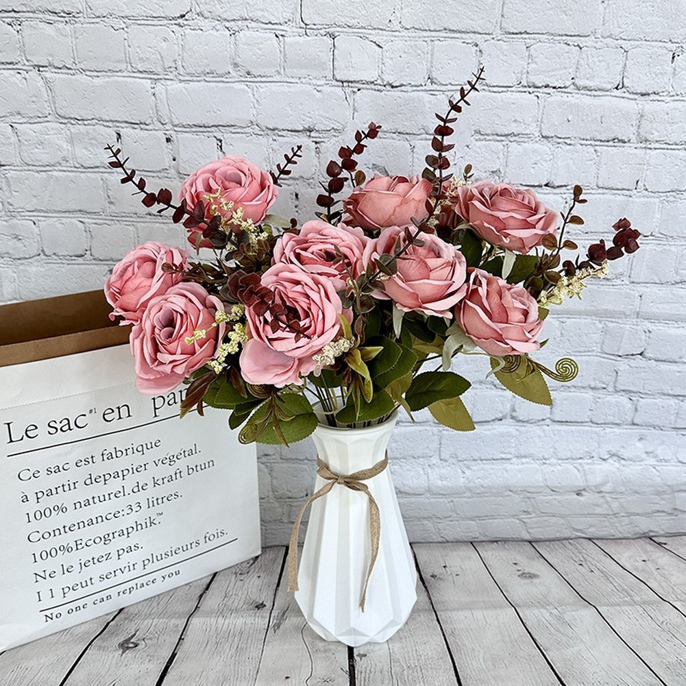 11 Artificial Roses 56cm Tall with Gold Wire Stems for Home and For Wedding