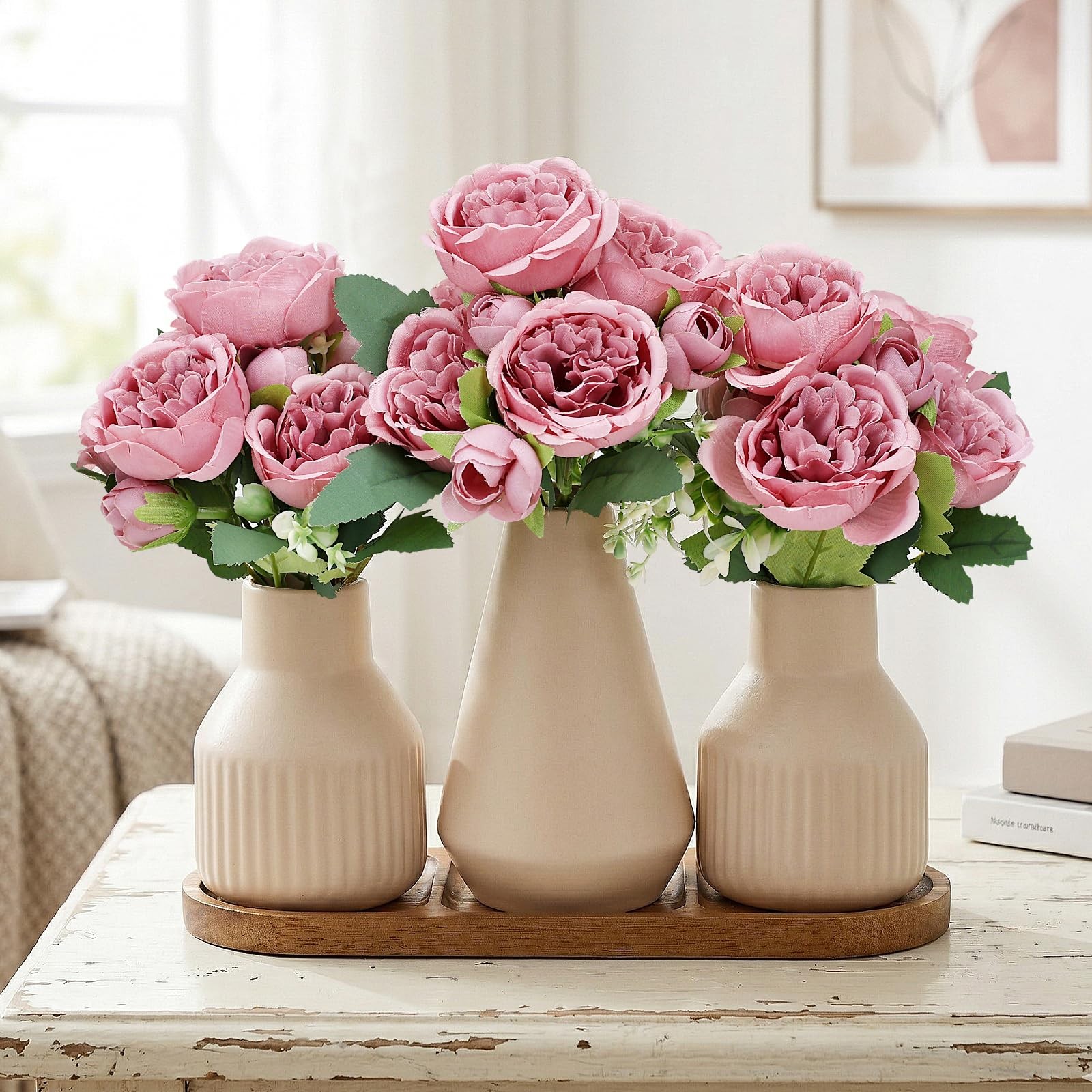 Flower Table Centerpiece – Dining Table Centerpiece Decor Set of 3 Fake Peoni…